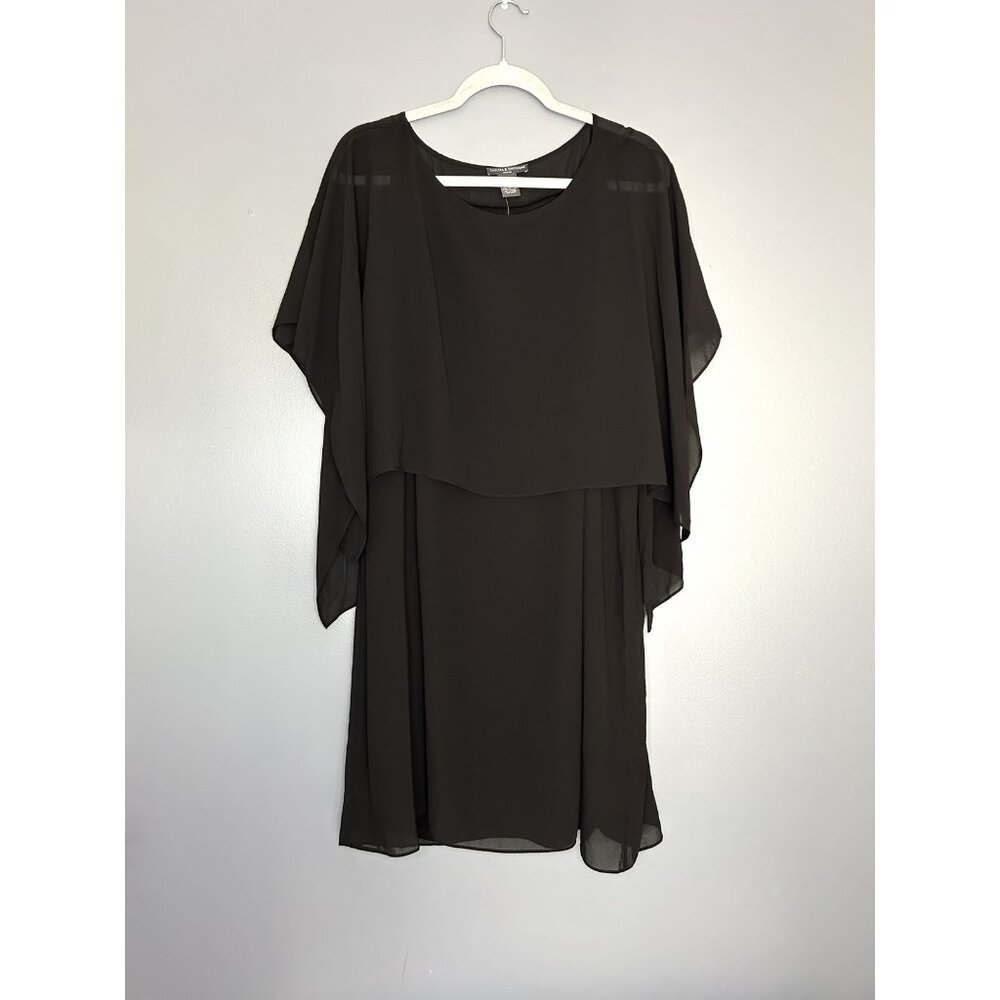 Chelsea & Theodore Dress 1X Black Sheer Cape Layered Flowy Cocktail Glam NWT